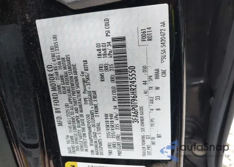 2017 Ford Fusion Se z USA, uszkodzony, nr VIN 3FA6P0T96HR245550